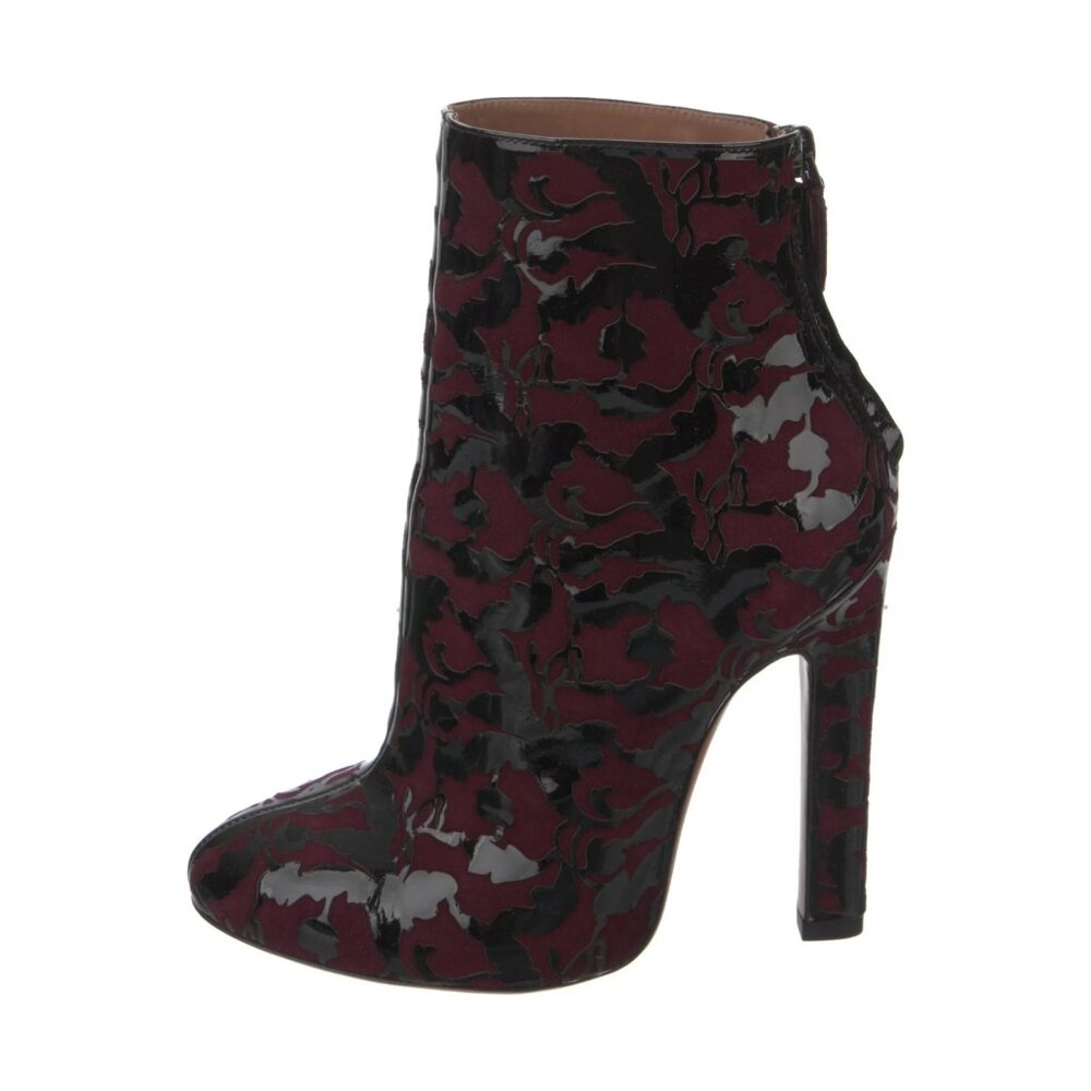 NEW $1225 ALAIA PARIS SUEDE & PATENT LEATHER FLORAL PRINT BOOTS SZ US 5 IT 35